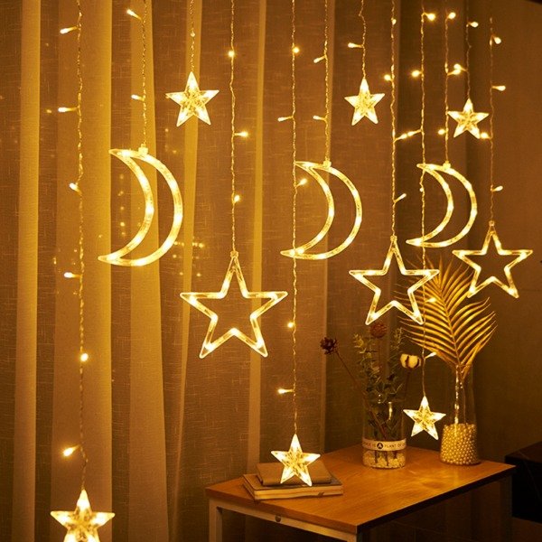 Producto - Cortina Guirnalda Luna Y Estrella Led 3m Cálida