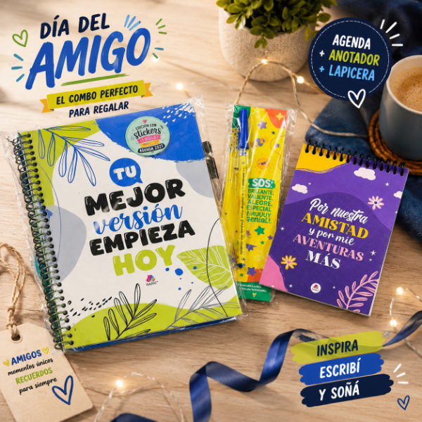Producto - KIT DIA DEL AMIGO AGENDA 2027 TAPA SEMIDURA LAPICERA Y BLOCK SURTIDOS