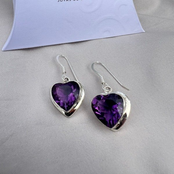Producto - AROS AMATISTA FACETADA TALLA CORAZÓN