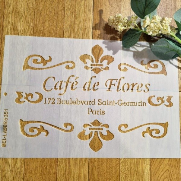 Producto - ST 5351 de 20x30 cm - Stencil Café de Flores