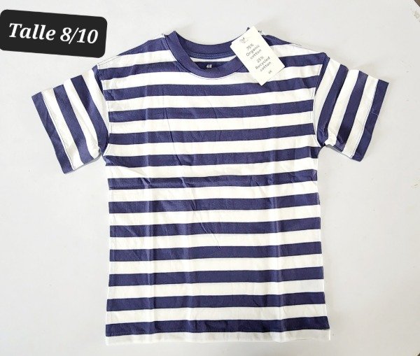 Remera manga corta HyM talle 8/10 rayada azul y blanca