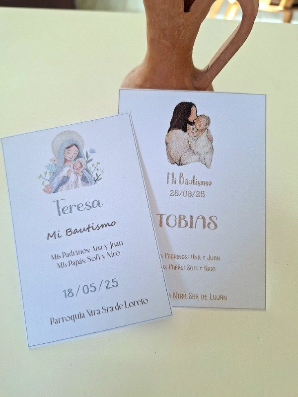 Producto - Estampitas bautismo Jesús y Maria con bebé - 2