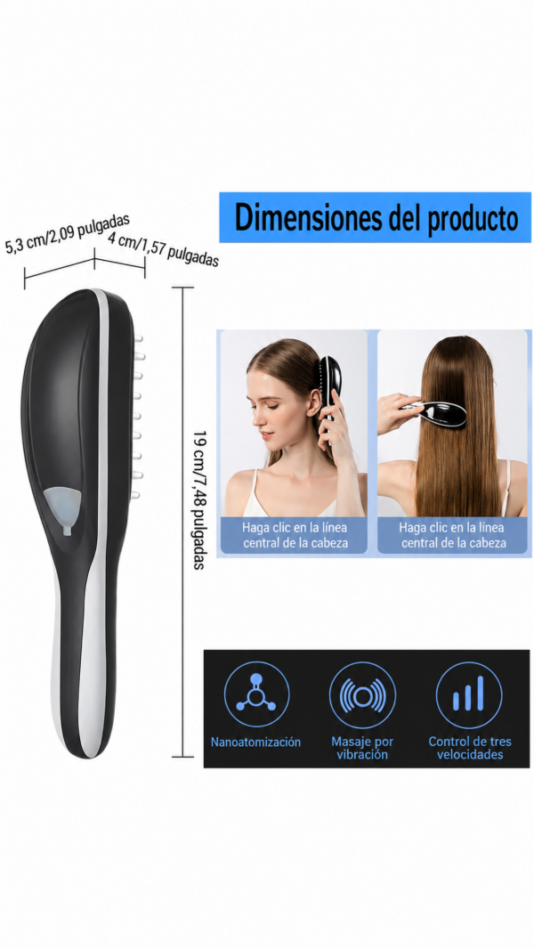 Producto - CEPILLO MASAJEADOR LUZ LED NANO HIDRATACIÓN INALAMBRICO + EXOSOMA CAPILAR - 12