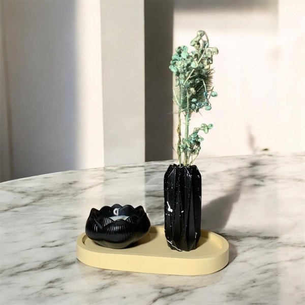 Producto - COMBO #16 Bandeja ovalada 18cm+Florerito+Flor de loto con vela de soja arómatica