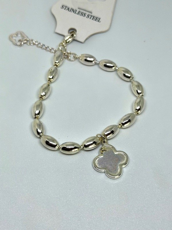 Producto - Pulsera bolas con trébol, acero blanco