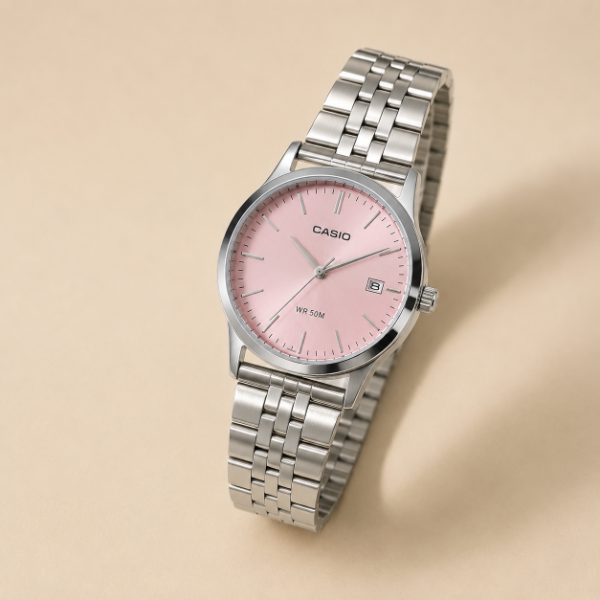 Producto - Reloj Clásico Plateado con Esfera Rosa