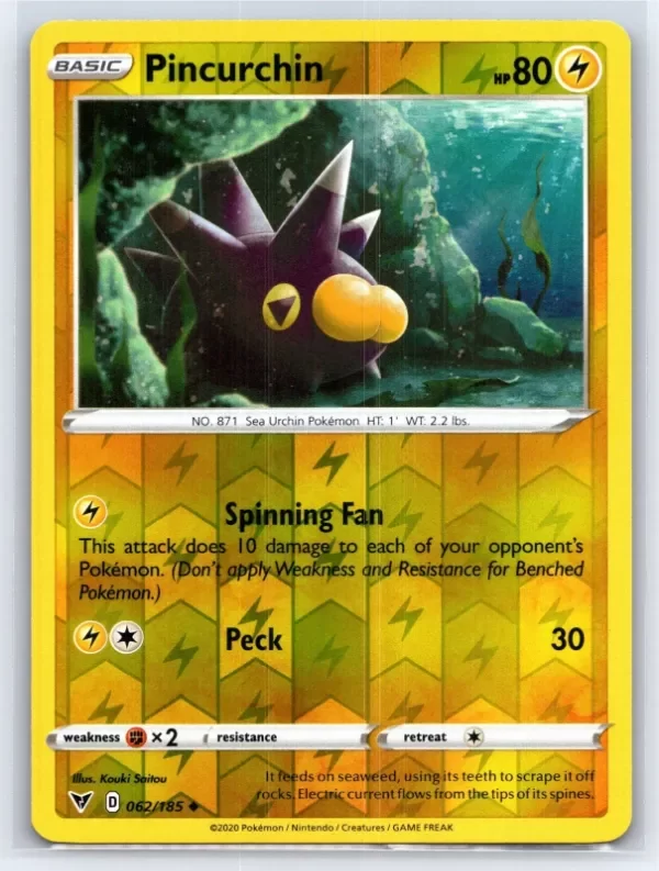 Producto - 2020 Pokemon TCG Vivid Voltage Reverse Holo Pincurchin 62/185 NM