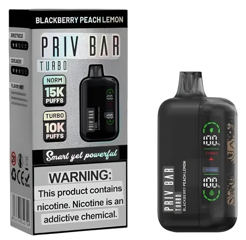 Producto - Priv bar turbo 15k puff blackberry peach lemon