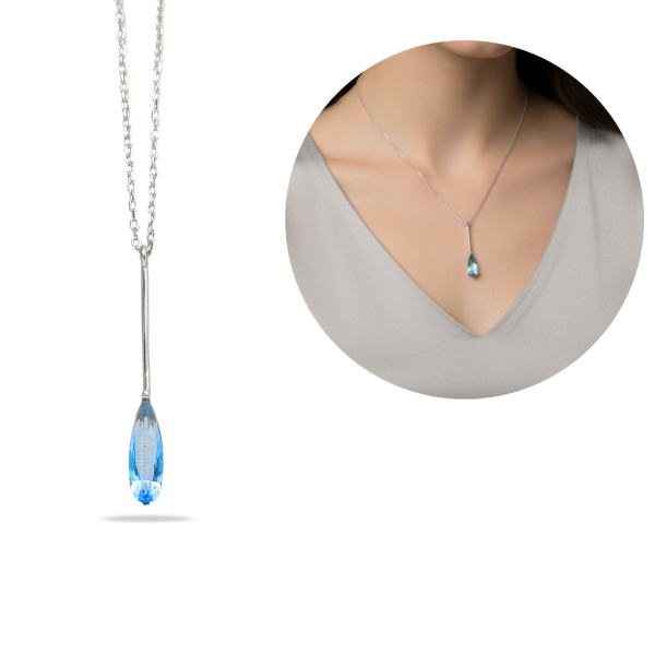 Producto - Conjunto Plata 925 Cadena y Dije  Aguamarina