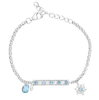 Producto - Pulsera cadenita con barra de piedras celestes y blancas, al centro, para nena