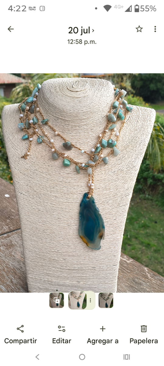 Producto - Collar ipanema.m8l vueltas Amazonitas centro en agata