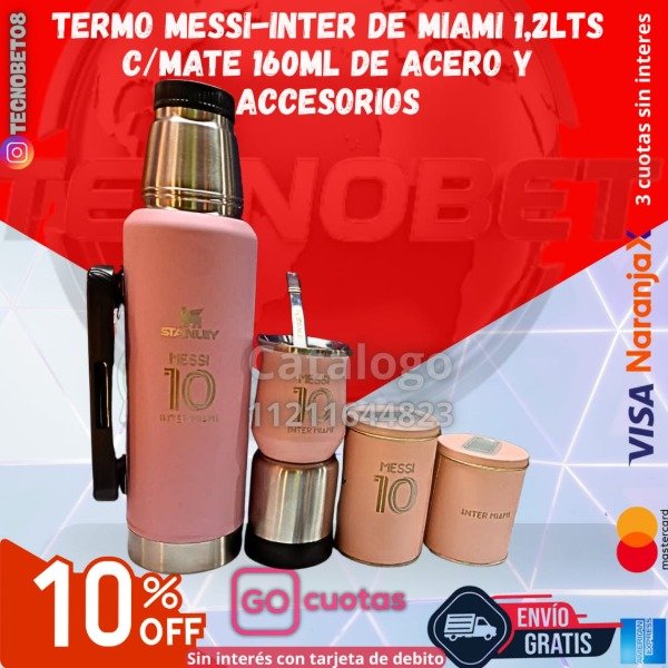 Producto - TERMO 1,2LTS MESSI-INTER DE MIAMI C/MATE 160ML DE ACERO Y ACCESORIOS