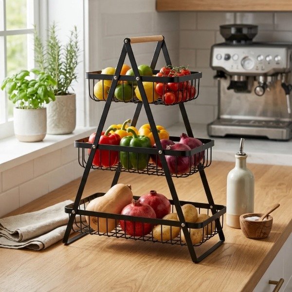 Producto - CANASTO 3 PISOS ORGANIZADOR METAL CON MANGO DE MADERA 40X50X18 - 0