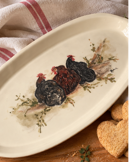 Producto - Bandeja ovalada para galletitas Gallinas