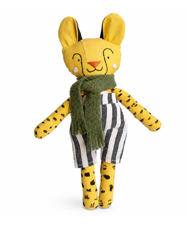 Producto - Muñeco de apego Yaguareté con pantalón y bufanda :: Compañero de tela artesanal