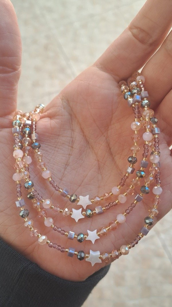 Producto - Collar mix de cristales rosas y estrella nacar