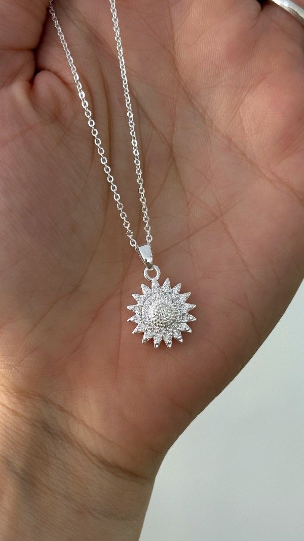 Producto - Conjunto dije sol cubic y textu 45 a 50cm ACERO BLANCO