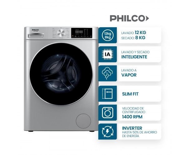 Producto - LAVASECARROPAS PHILCO 12KG 1400RPM SILVER PHLS128-2GSN
