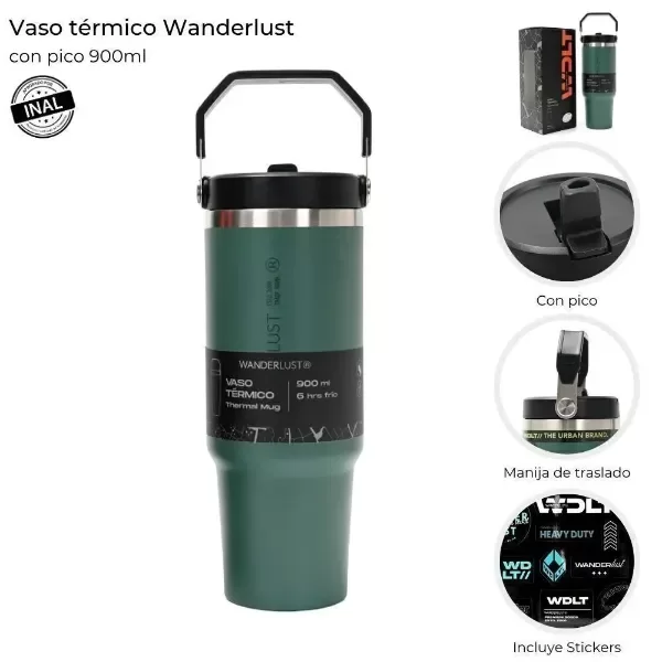 Producto - Vaso Térmico Wanderlust 900 ml - VERDE MILITAR - 0