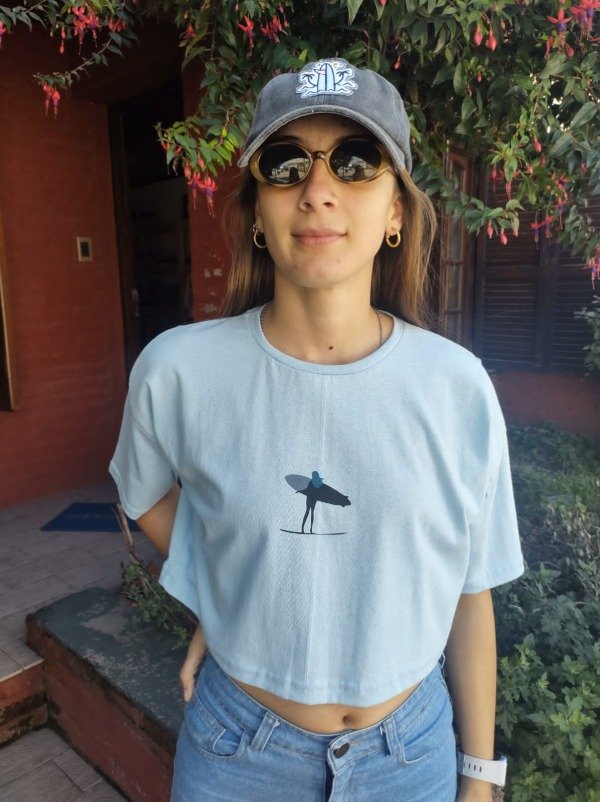 Producto - Remera Crop Surf Celeste Pastel
