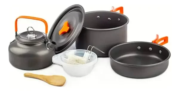 Producto - Juego De Ollas Para Camping Marmita 3 En 1 Con Tetera