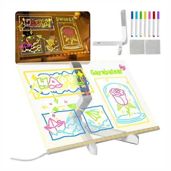 Producto - PIZARRA MAGICA LUMINOSA LED SOPORTE MARCADORES USB ACRILICO 30x20cm