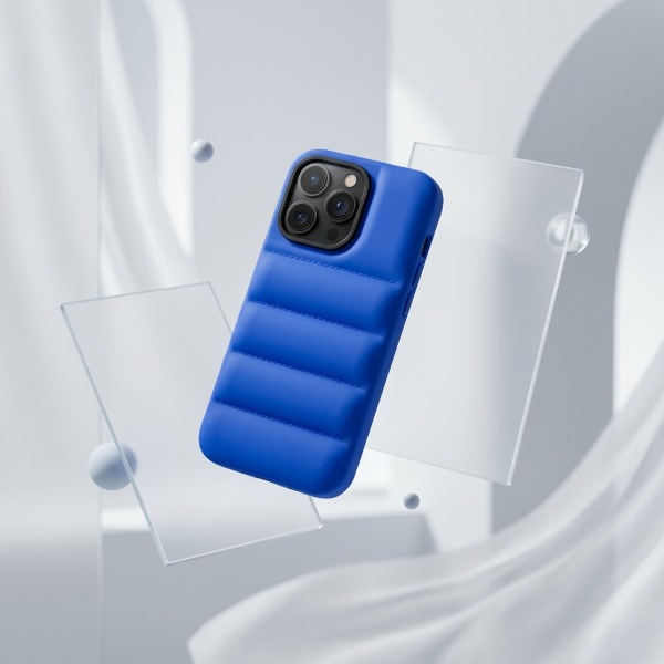 Producto - Puffer azul + cubrecamara negro