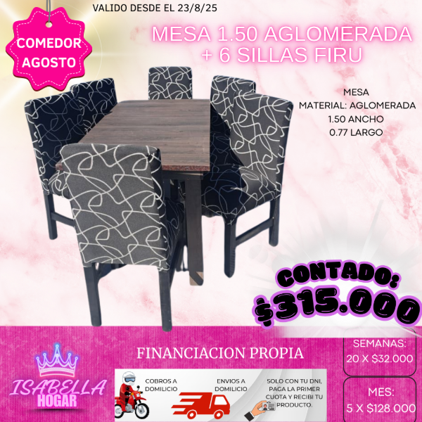 Producto - MESA 1.50 AGLOMERADA + 6 SILLAS FIRU
