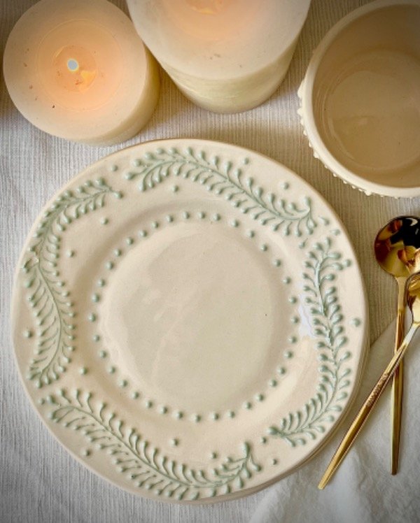 Producto - Plato de  postre c bordado acqua