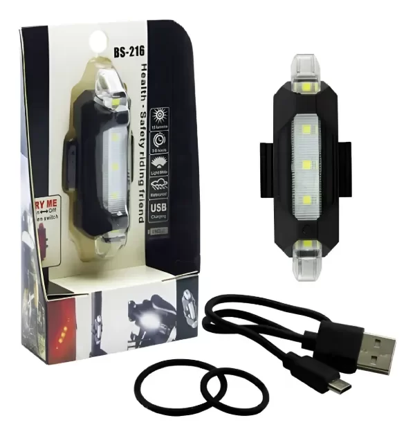 Producto - LUZ BICICLETA LED RECARGABLE USB CICLISMO DELANTERA BLANCO