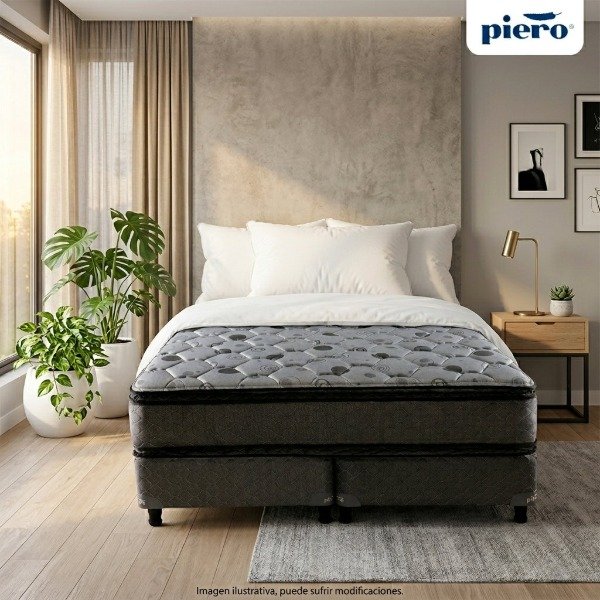 Producto - Sommier y Colchón Piero Regno Doble Pillow Top 200x200 + 2 Almohadas de Regalo - 0