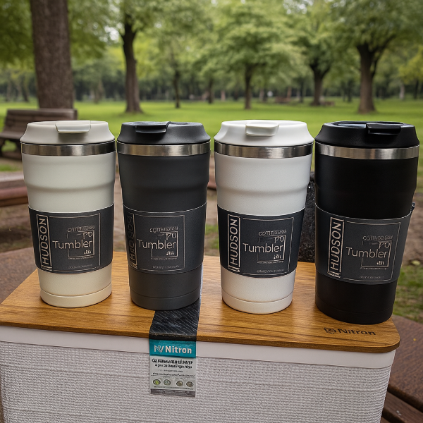 Producto - Vaso Café de 470 ml c/ Pico antiderrame + Interior Pulido + Tapa Hermética