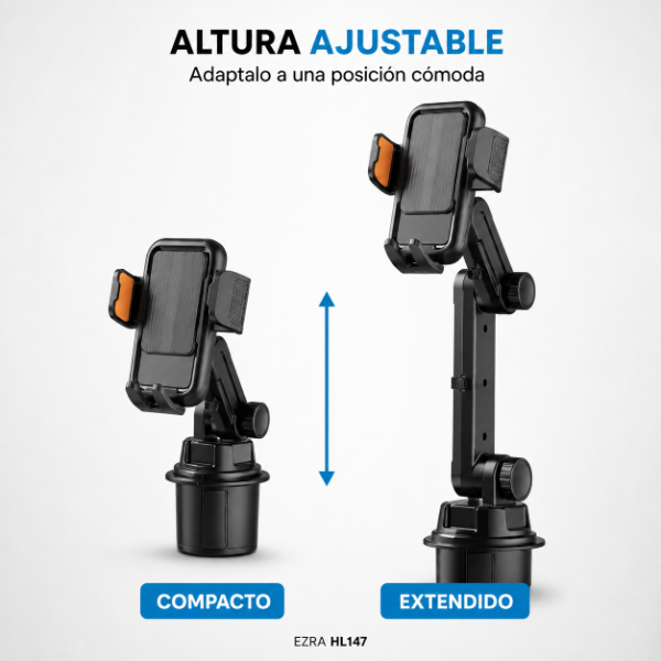 Producto - Soporte Celular Auto Portavasos Brazo Extensible Premium HL147. - 1