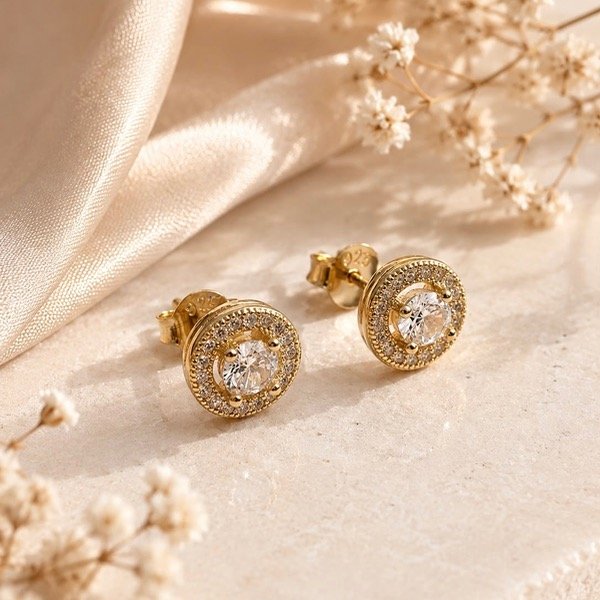 Producto - Aros pasantes redondos con piedras cubic Plata 925 Dorado