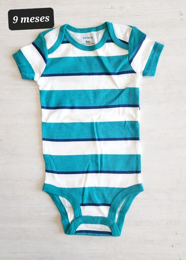 Body manga corta carters talle 9 meses rayado verde