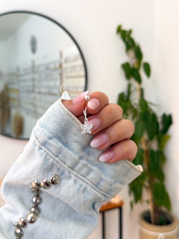 Producto - Piercing acero blanco ombligo mariposa cúbics