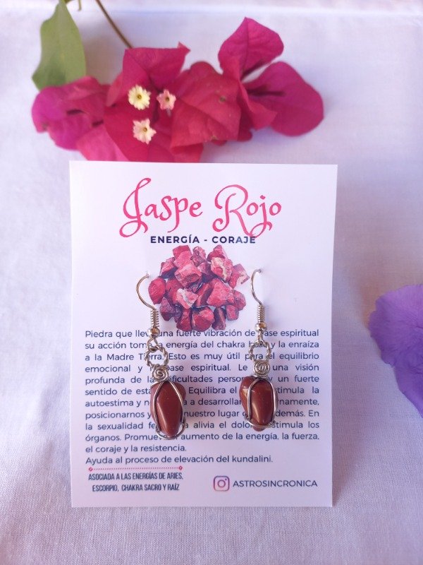 Producto - Aros Gotas de Luz - Jaspe Rojo