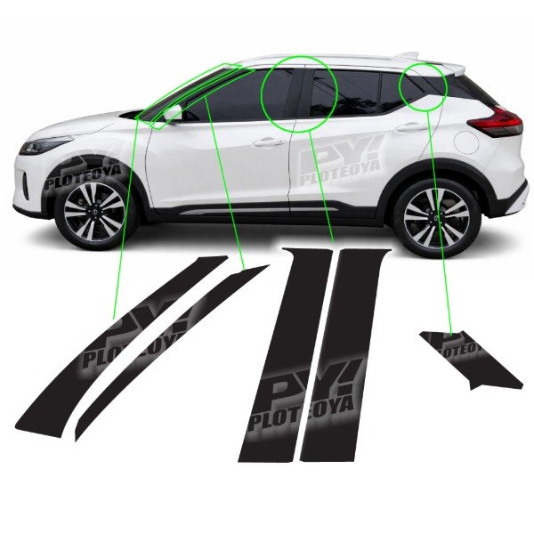 Producto - Calcos Parantes Nissan Kicks 2017 al 2025 - Lado Conductor 5 piezas