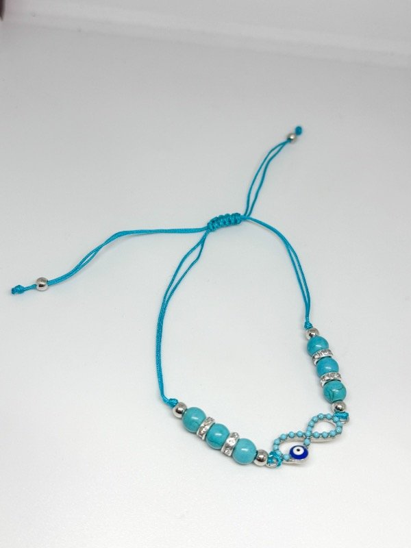 Producto - Pulsera de hilo y piedras turquesa dije infinito