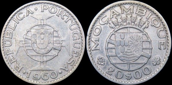 Producto - Mozambique - 20 Escudos (1960) KM #80 Plata - Provincia Portuguesa de Ultramar