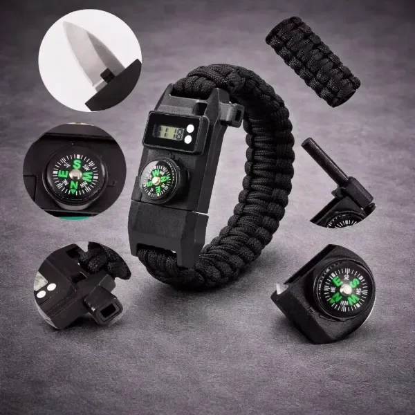 Producto - PULSERA SUPERVIVENCIA 7 EN 1 DAGA RELOJ BRUJULA PEDERNAL SILBATO