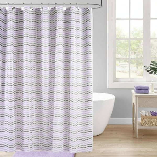 Producto - CORTINA PARA BAÑO DOBLE BASIC "ZIGZAG LILA"