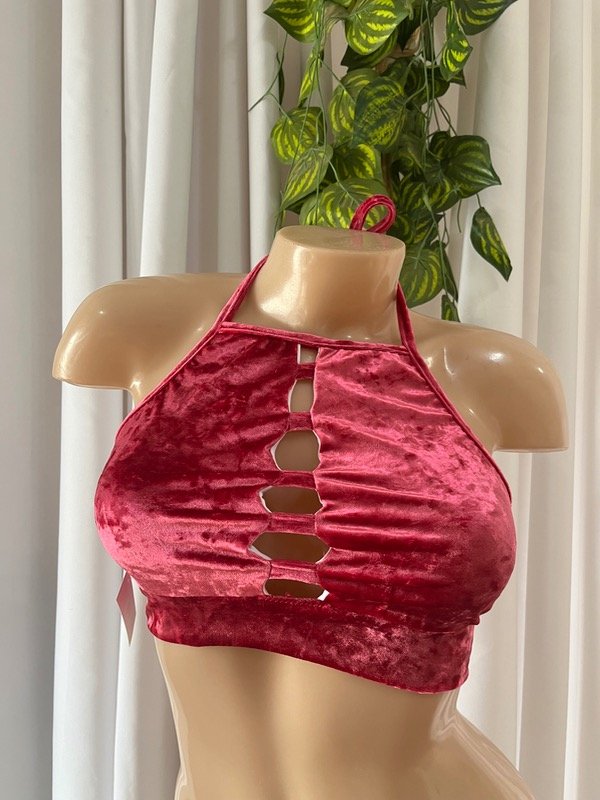 Producto - Top para atar abierto terciopelo rosa