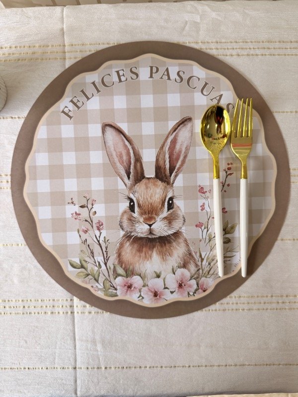 Producto - Plato de sitio conejo - Felices Pascuas x12u.