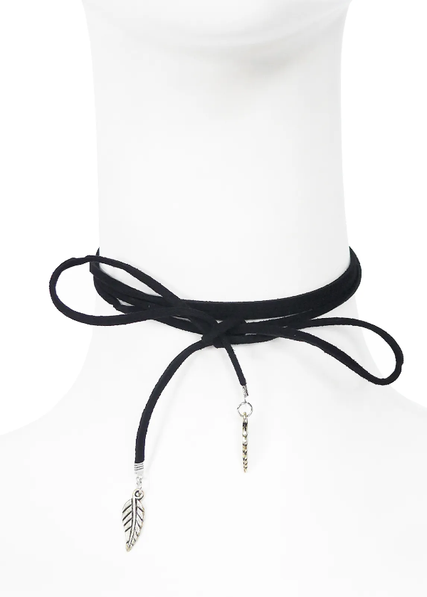 Producto - Choker Gamuza Negro Plumitas - 1