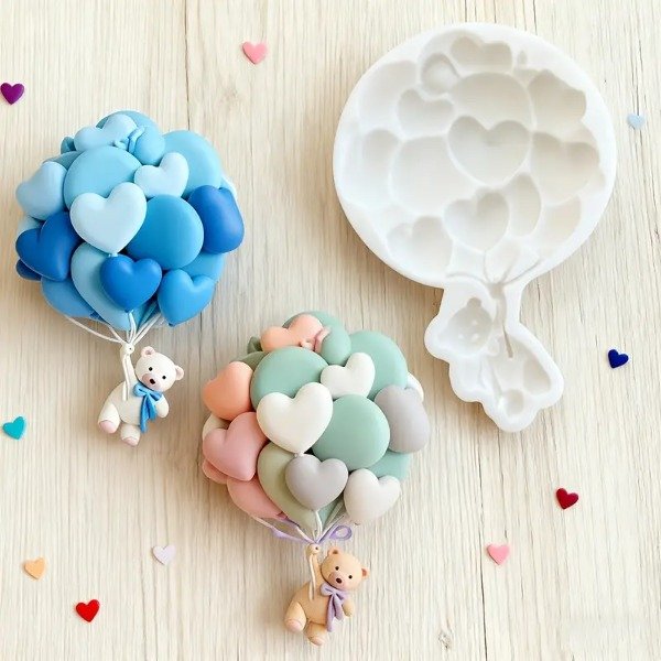 Producto - Molde de silicona oso con globos de corazón