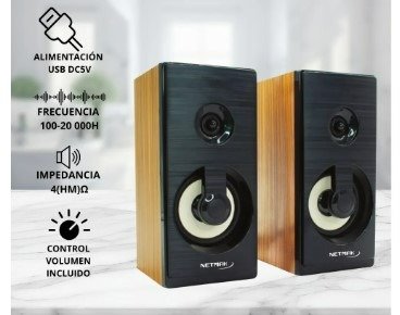 Producto - Parlantes Para Pc Smart Tv Madera Notebook Usb Netmak Bora E Color Negro