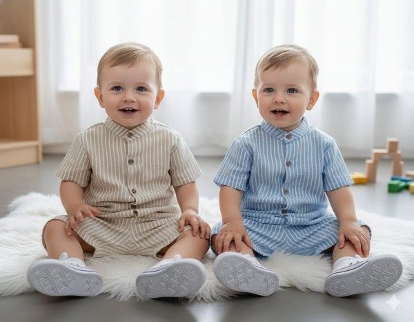 Producto - Conjunto Leo de Lino a rayas para bebe/nene