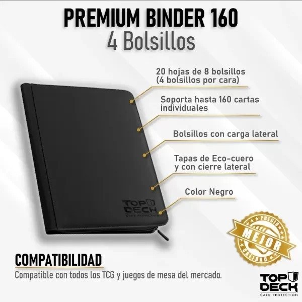 Producto - Top deck - Carpeta 4 bolsillos 160 cartas Premium Negro