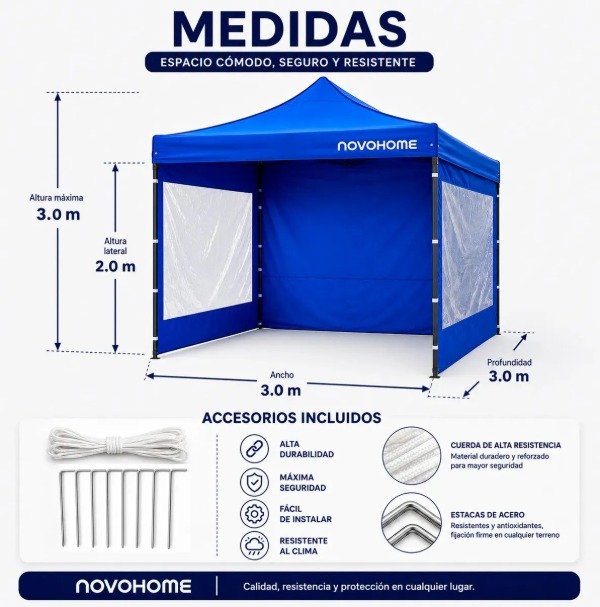 Producto - GAZEBO NOVO HOME CON PAREDES 3 X 3 - AZUL - 1